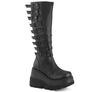 Demonia Shaker 232 Black Platform Knee High Boots